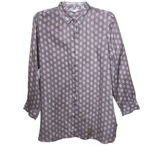 Garnet Hill Easy Linen Tunic Top Size Petite Small Floral Block Print 100% Linen